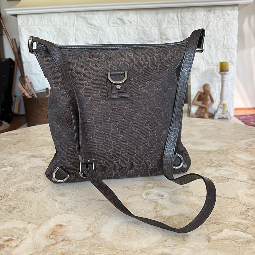 Gucci GG Canvas Abbey D-Ring CrossbodyāBag Dark Brown Canvas & Leather